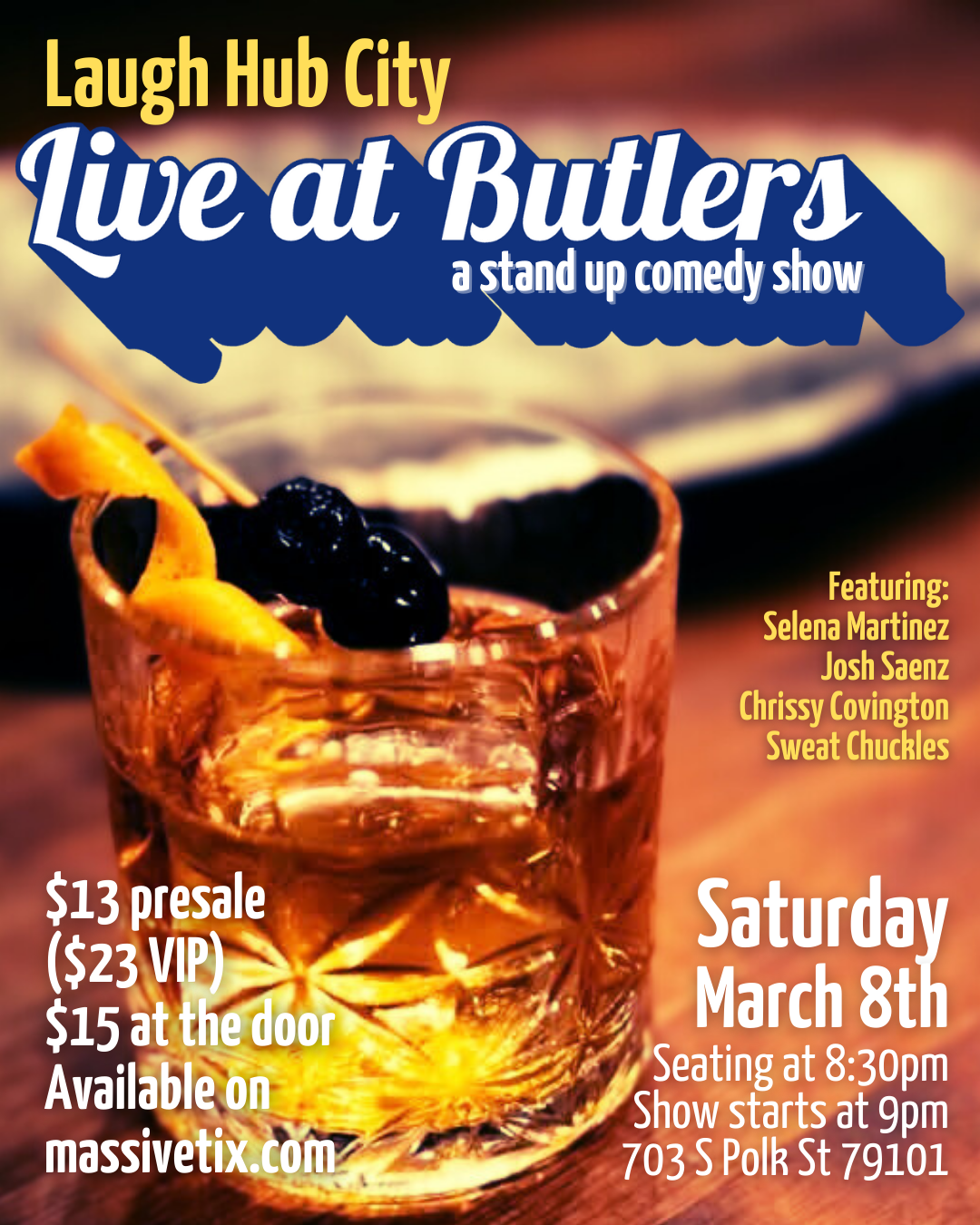 Laugh Hub City Live: Butler's in Amarillo TX - March 8th, 8:30 PM